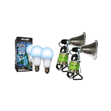 Miracle Led 4KK Clamp-On LED Grow Light Kit, 12W Blue Spectrum Daylight White Replacing 150W, 2PK 802842